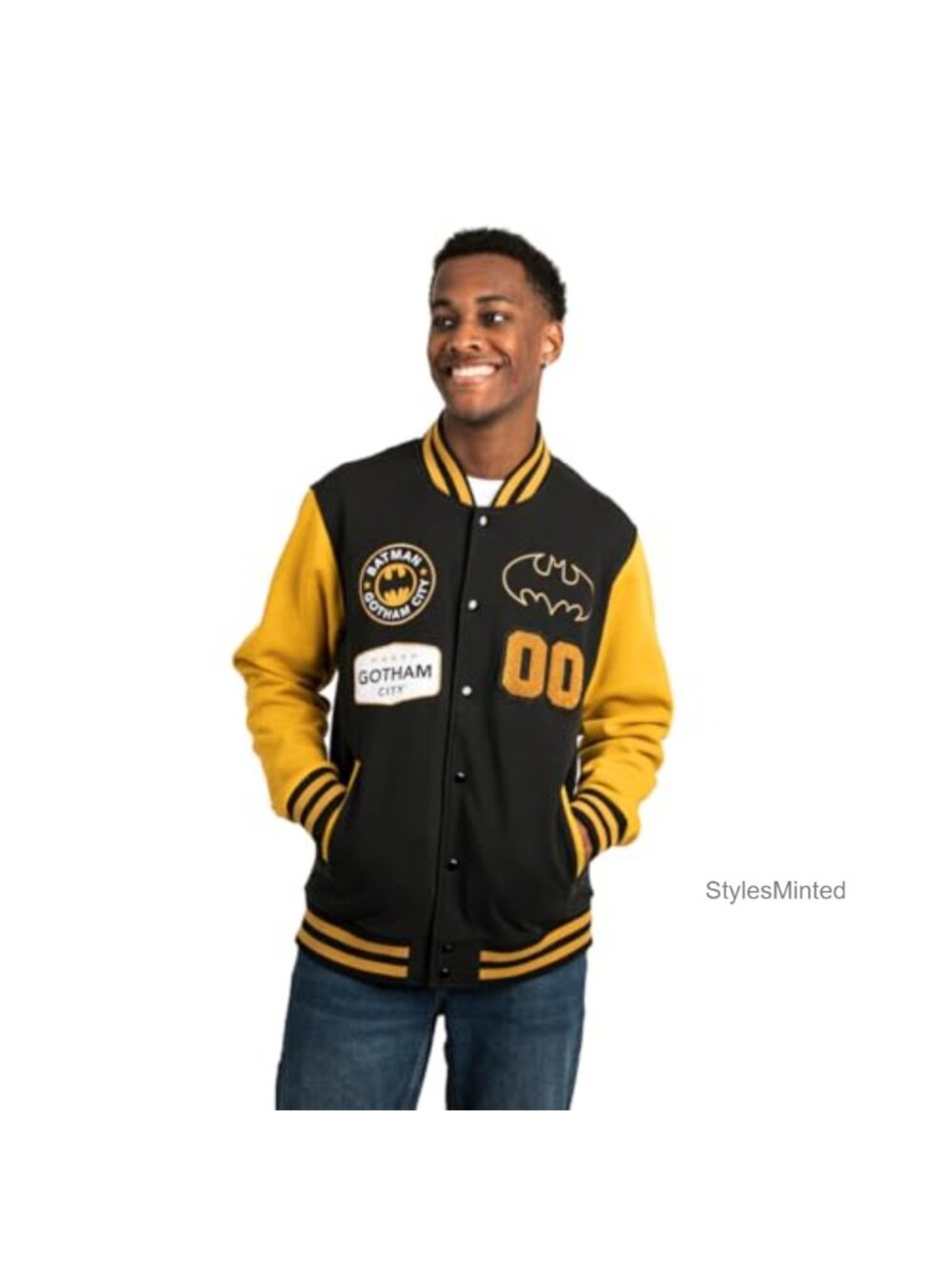 Official Batman Varsity Jacket with Chenille Patch & Twill Appliques